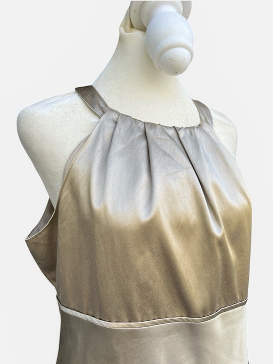Ann Taylor Silk Cotton Peplum Halter Top w/ Self-Tie Waist in Antique Gold Sz 8 - Picture 2 of 12
